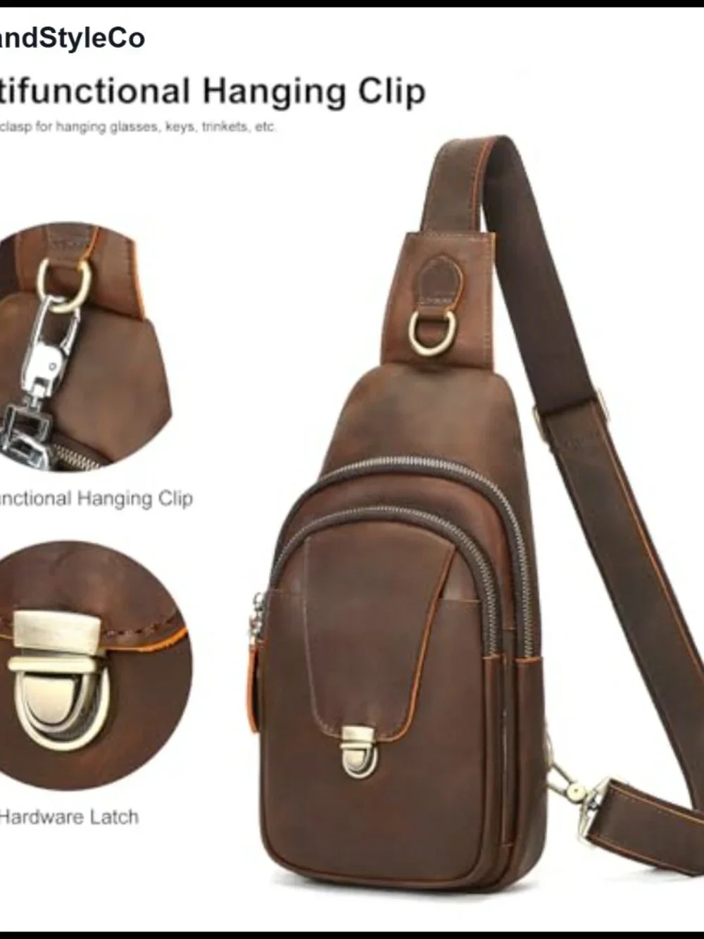 Genuine Leather Sling Bag for Men Crossbody Chest Daypack